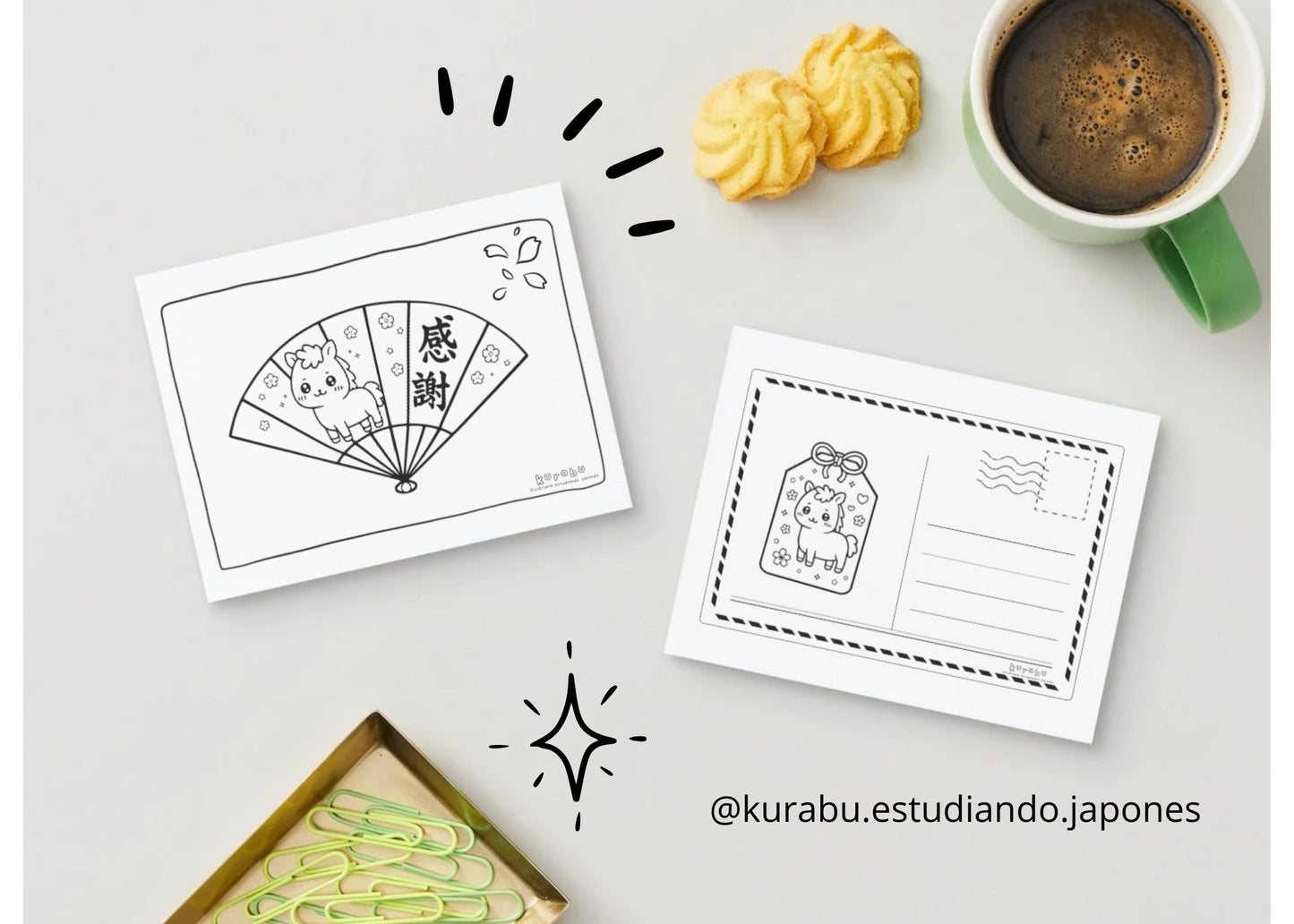 ✨ Postales para Colorear – Año Nuevo Japones - 2026 Año del Caballo - PDF 🎄🖍️