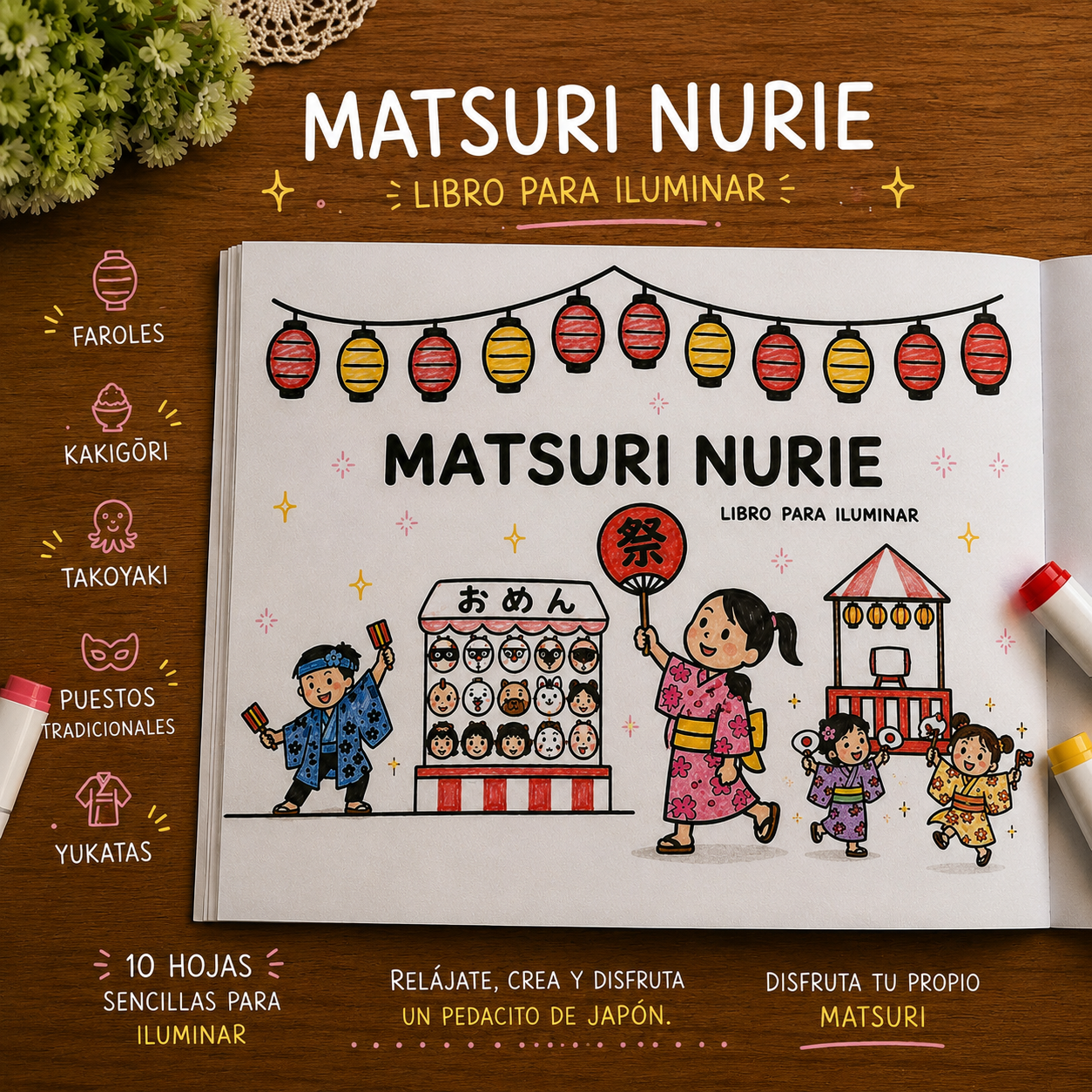 MATSURI NURIE | 10 ilustraciones para colorear Japón